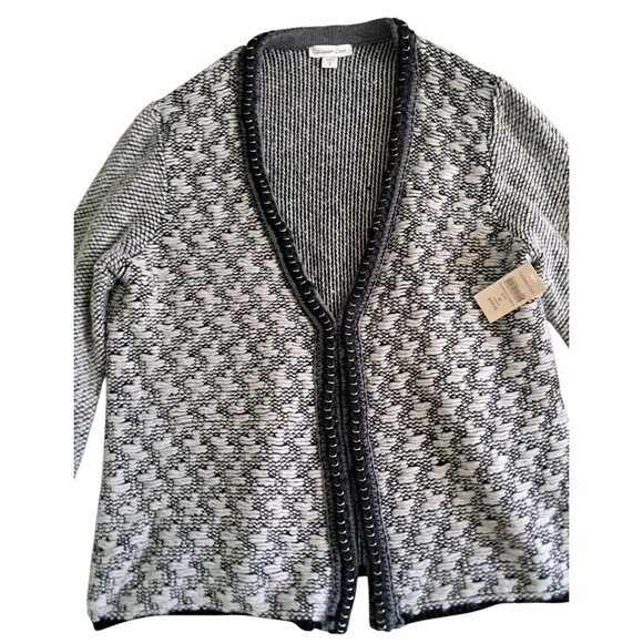 NWT Coldwater Creek Houndstooth Sweater Jacket Womens 1X Gray Alpaca Mohair Wool - Picture 9 of 13